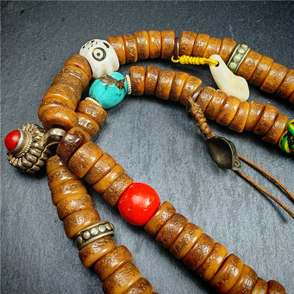 Gandhanra Authentic Tibetan Kapala Mala Necklace - 19th Century Old Skull Bone Prayer Bead with Lama Blessings