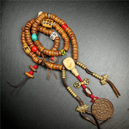 Old Kapala Skull Bone Mala - Tibetan Buddhist mala beads, detailed view