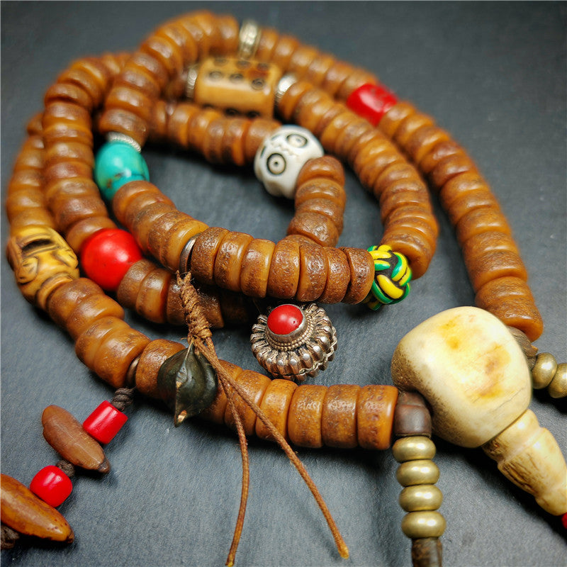 Gandhanra Authentic Tibetan Kapala Mala Necklace - 19th Century Old Skull Bone Prayer Bead with Lama Blessings