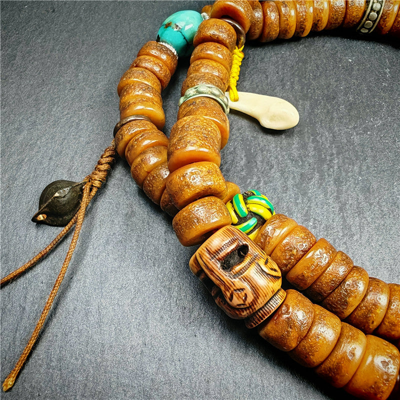 Gandhanra Authentic Tibetan Kapala Mala Necklace - 19th Century Old Skull Bone Prayer Bead with Lama Blessings