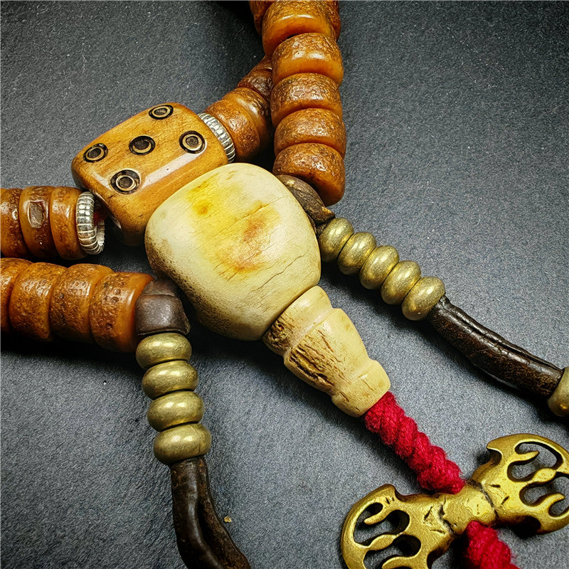 Gandhanra Authentic Tibetan Kapala Mala Necklace - 19th Century Old Skull Bone Prayer Bead with Lama Blessings