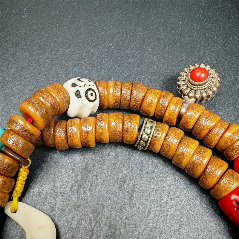 Gandhanra Authentic Tibetan Kapala Mala Necklace - 19th Century Old Skull Bone Prayer Bead with Lama Blessings