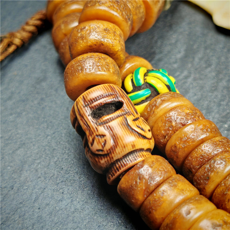 Gandhanra Authentic Tibetan Kapala Mala Necklace - 19th Century Old Skull Bone Prayer Bead with Lama Blessings