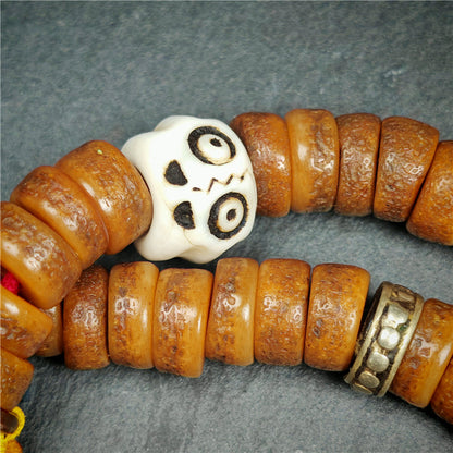 Gandhanra Authentic Tibetan Kapala Mala Necklace - 19th Century Old Skull Bone Prayer Bead with Lama Blessings