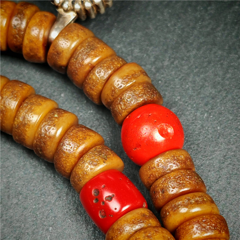 Gandhanra Authentic Tibetan Kapala Mala Necklace - 19th Century Old Skull Bone Prayer Bead with Lama Blessings