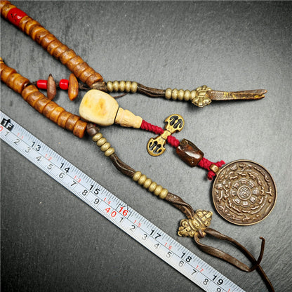 Gandhanra Authentic Tibetan Kapala Mala Necklace - 19th Century Old Skull Bone Prayer Bead with Lama Blessings