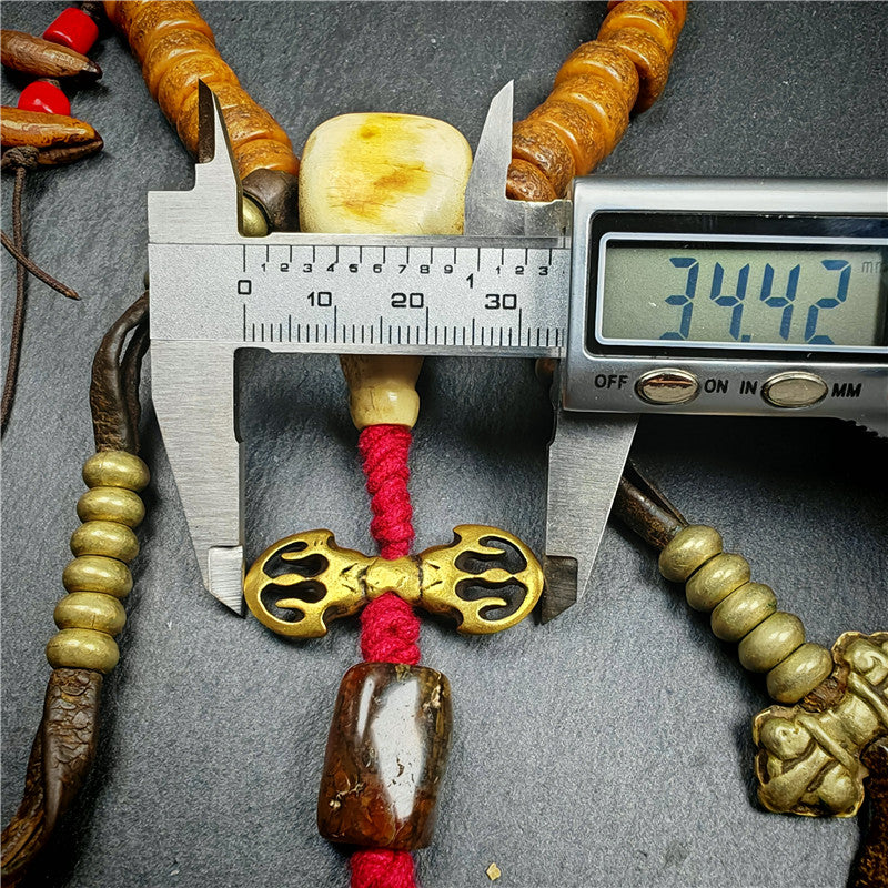 Gandhanra Authentic Tibetan Kapala Mala Necklace - 19th Century Old Skull Bone Prayer Bead with Lama Blessings