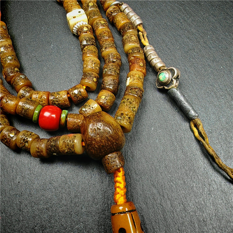 Gandhanra Authentic Tibetan Kapala Mala Necklace | Old 8mm 108 Prayer Beads with Treasures | Spiritual Jewelry from Nyingma Kathok Monastery