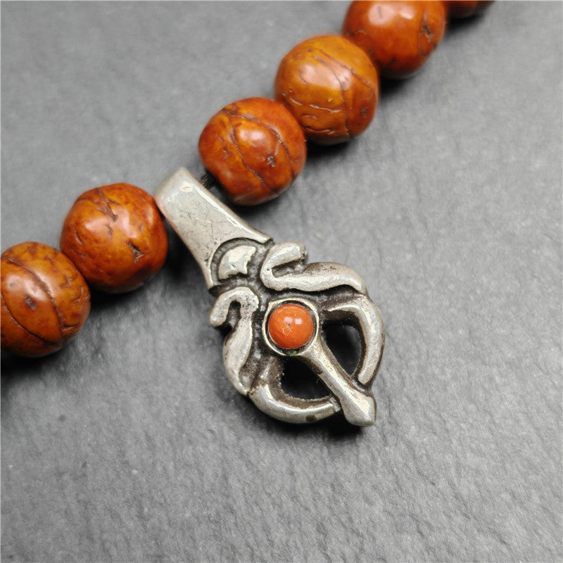 Vintage Tibetan Sterling Silver Bhum Counter Clip for Mala Necklace,Gandhanra Traditional Cintamani Shape,Uniqe Prayer Bead Accessories,made of sterling silver and coral