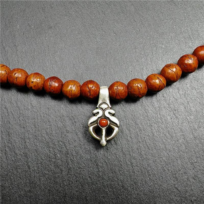 Silver Bhum Counter Clip for Mala - Tibetan Buddhist mala beads, detailed view