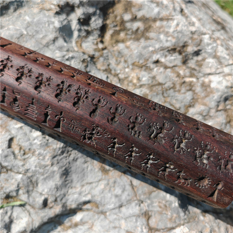 Gandhanra Antique Tibetan Buddhist Zanpar, Octagon Wooden Mold Stick,Dharma Ritual Plate,Intricately Carved Esoteric Ritual Objects and protectors,53cm × 5cm,collected from Derge Kham area Tibet,60 years old