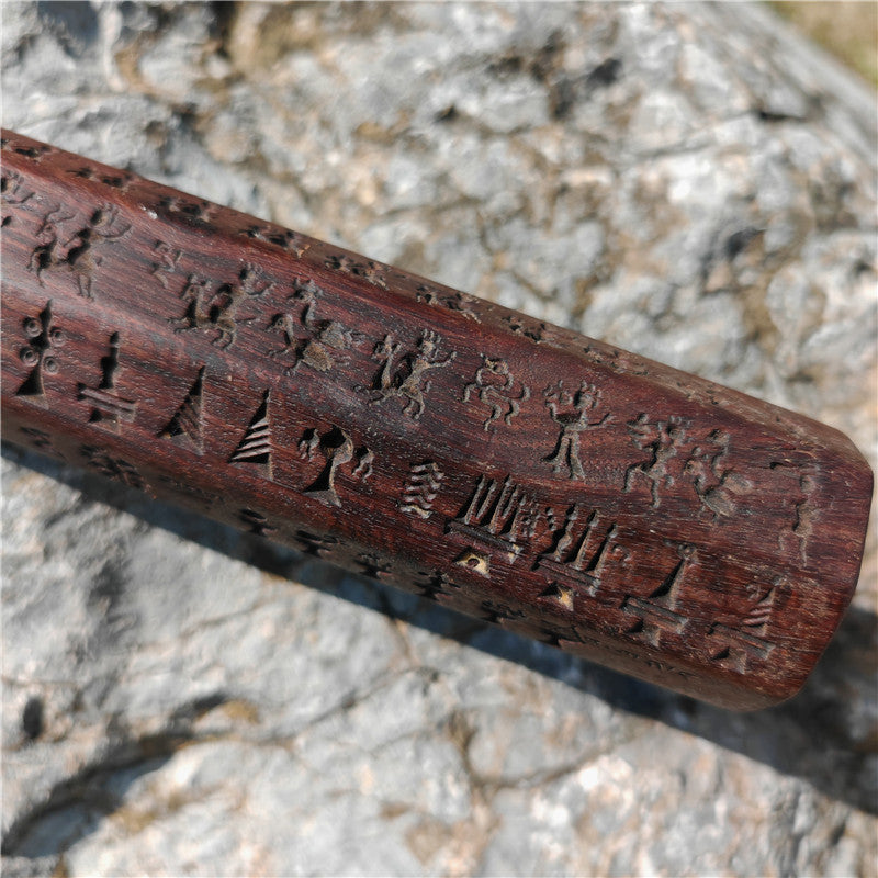 Gandhanra Antique Tibetan Buddhist Zanpar, Octagon Wooden Mold Stick,Dharma Ritual Plate,Intricately Carved Esoteric Ritual Objects and protectors,53cm × 5cm,collected from Derge Kham area Tibet,60 years old