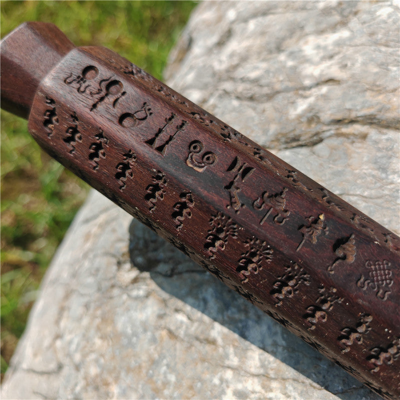 Gandhanra Antique Tibetan Buddhist Zanpar, Octagon Wooden Mold Stick,Dharma Ritual Plate,Intricately Carved Esoteric Ritual Objects and protectors,53cm × 5cm,collected from Derge Kham area Tibet,60 years old