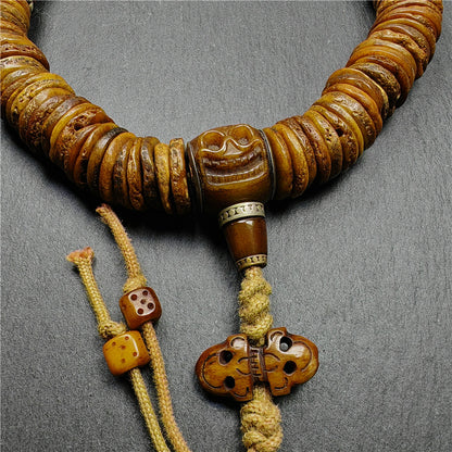 Vintage Tibetan Disk Kapala Mala - Handcrafted Skull Bone Prayer Bead from Nyingma Yachen Gar, 80 Years Old & Blessed by Lama