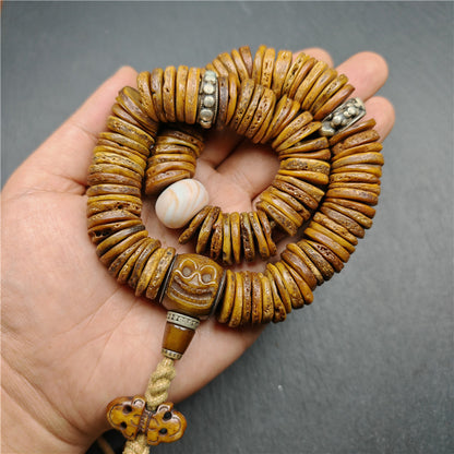 Vintage Tibetan Disk Kapala Mala - Handcrafted Skull Bone Prayer Bead from Nyingma Yachen Gar, 80 Years Old & Blessed by Lama