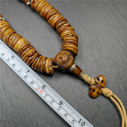 Vintage Tibetan Disk Kapala Mala - Handcrafted Skull Bone Prayer Bead from Nyingma Yachen Gar, 80 Years Old & Blessed by Lama