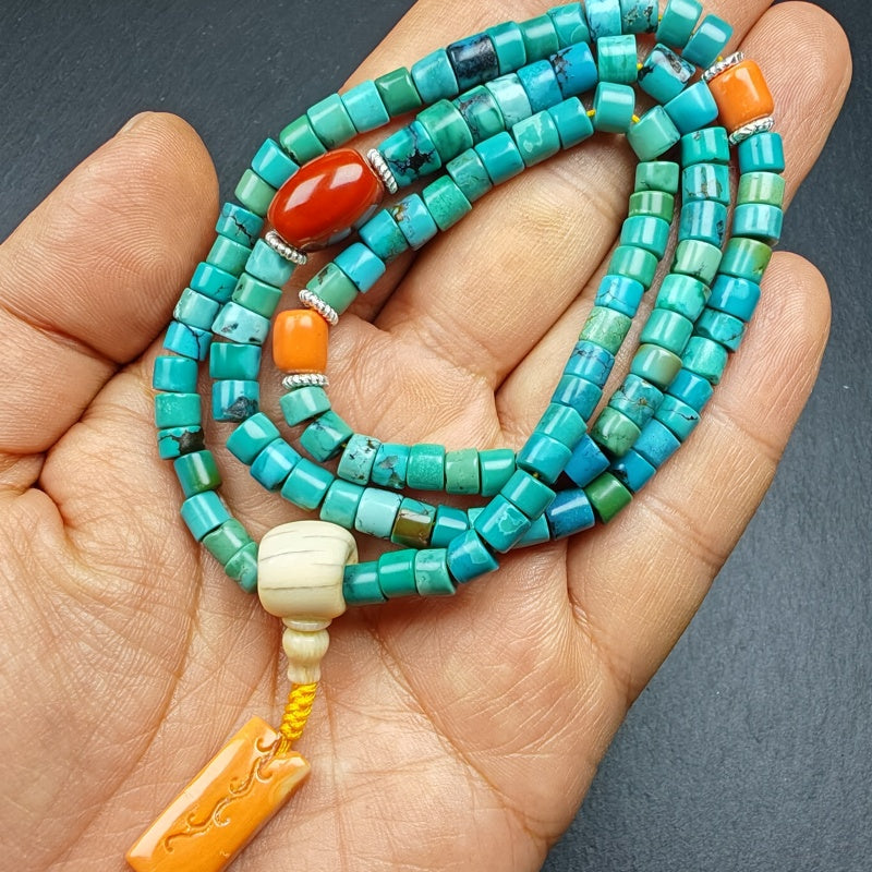 Old 108 6mm Turquoise Beads Bracelet Mala for Women,Gandhanra Tibetan Jewelry Prayer Beads for Meditation Practice,Spiritual Gift