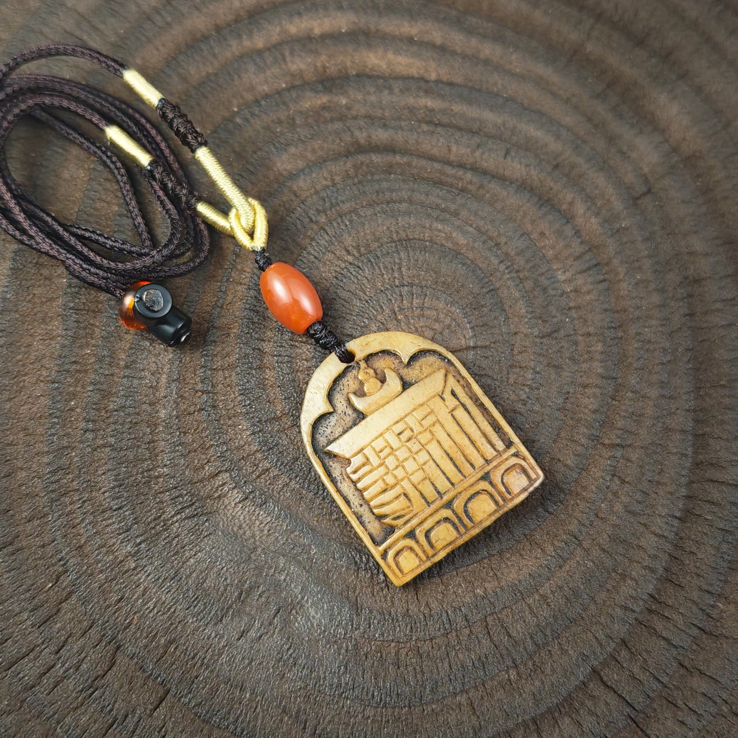 Antique Kapala Amulet Tenfold Auspicious Diagram - 36mm × 28mm