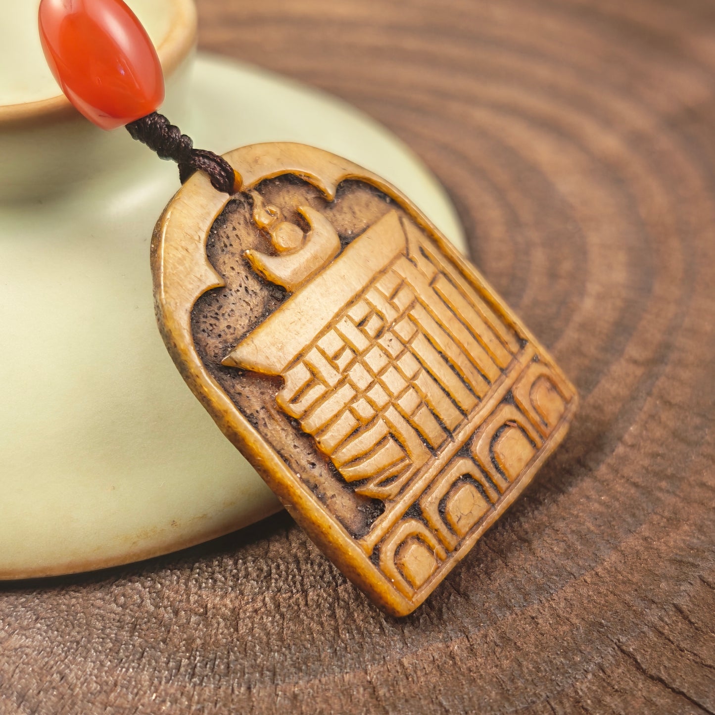 Antique Kapala Amulet Tenfold Auspicious Diagram - 36mm × 28mm