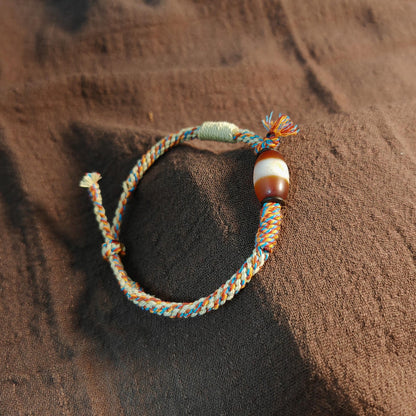 Jumlum Hand Woven Bracelet with Fire Agate Tibetan Stripe Dzi Beads