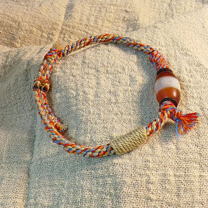 Jumlum Hand Woven Bracelet with Fire Agate Tibetan Stripe Dzi Beads