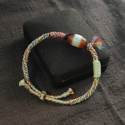 Jumlum Hand Woven Bracelet with Fire Agate Tibetan Stripe Dzi Beads