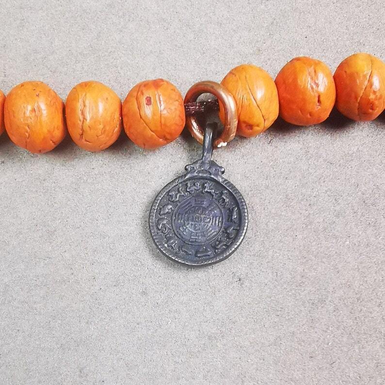 Mala Pendant,Calendar Amulet for Prayer Beads,Bag Hanging,0.7" - Tibetan Buddhist mala beads, front view