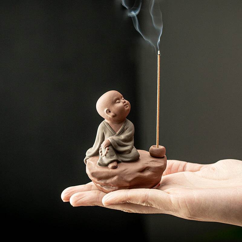 Purple Sand Buddha Statue Incense Holder - Tibetan Buddhist statue, detailed view