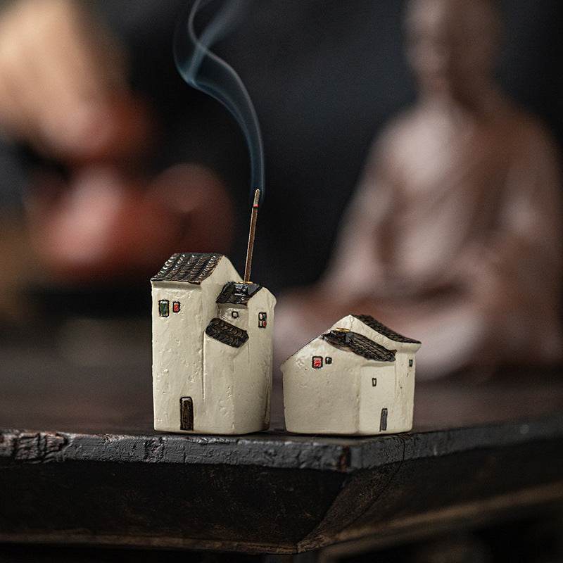 Classic House Incense Holder - Tibetan Buddhist statue, front view
