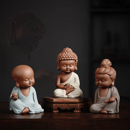 Purple Sand Shakyamuni,Avalokiteshvara,Ksitigarba Buddha Statues - Tibetan Buddhist statue, front view