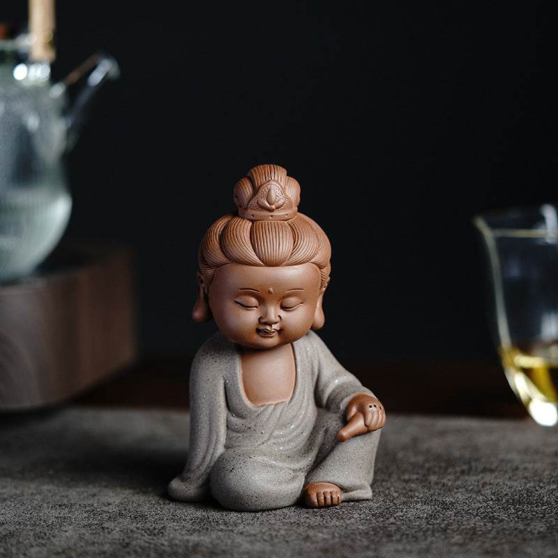 Purple Sand Shakyamuni,Avalokiteshvara,Ksitigarba Buddha Statues - Tibetan Buddhist statue, detailed view