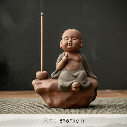 Purple Sand Buddha Statue Incense Holder - Tibetan Buddhist statue, size reference