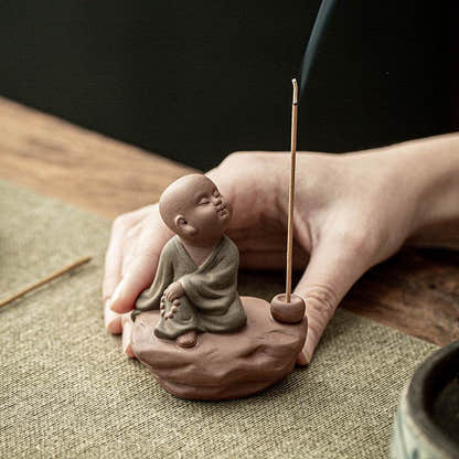 Purple Sand Buddha Statue Incense Holder - Tibetan Buddhist statue, front view