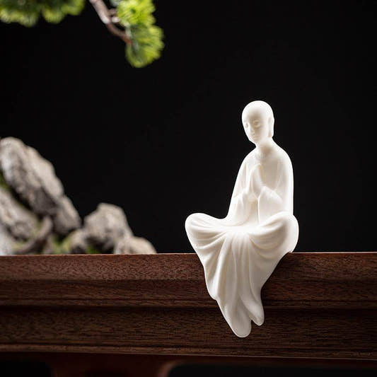 White Porcelain Buddha Statue - Tibetan Buddhist statue, front view