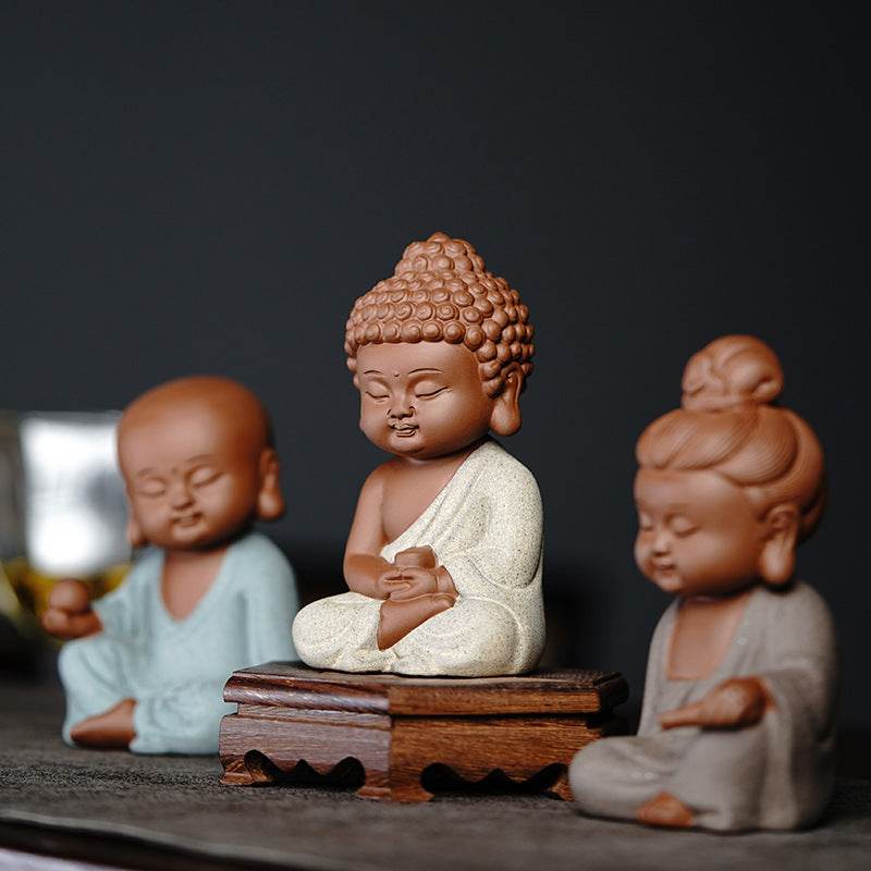 Purple Sand Shakyamuni,Avalokiteshvara,Ksitigarba Buddha Statues - Tibetan Buddhist statue, close-up detail