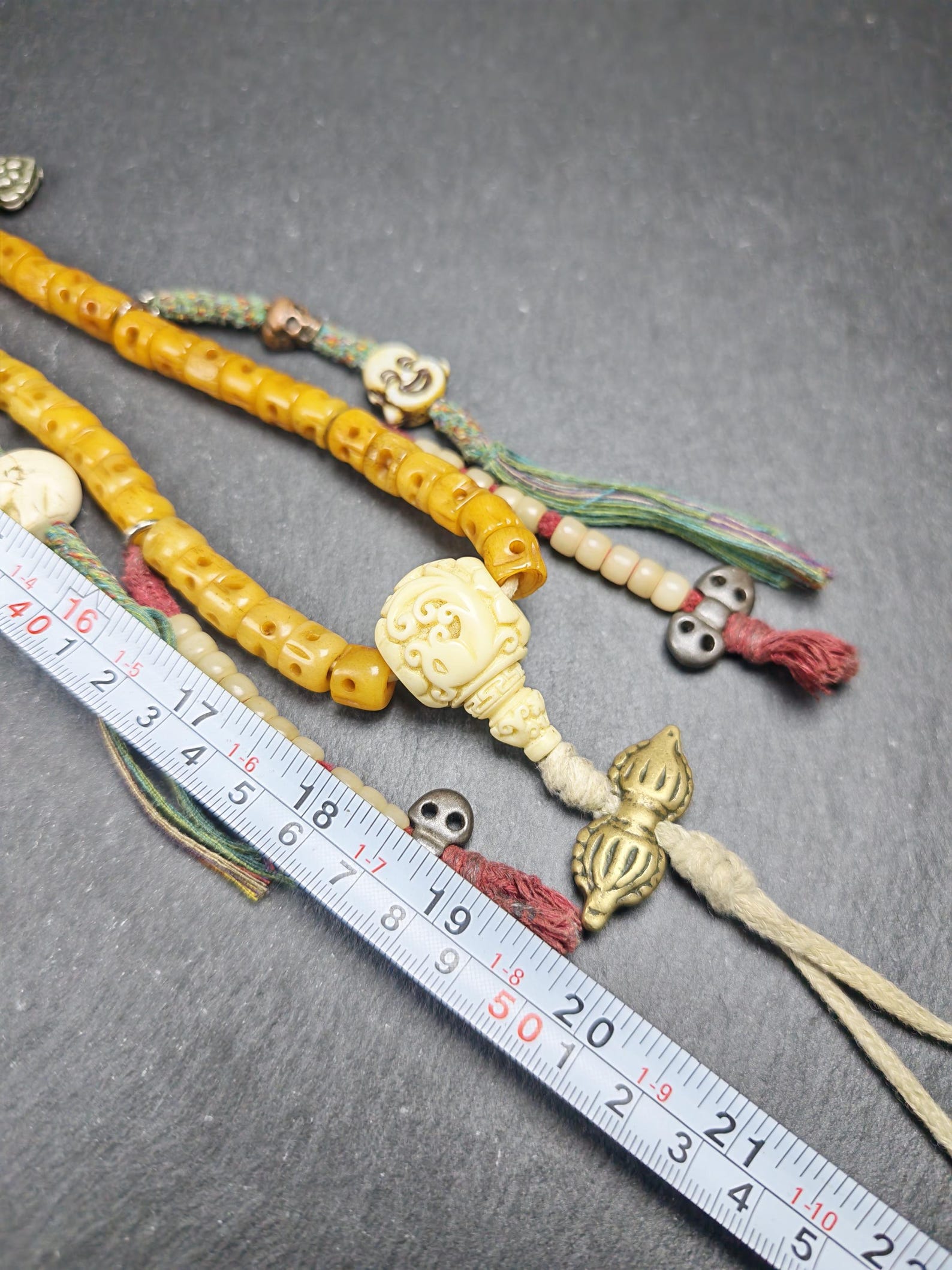 Old 10mm Yak Bone Carved Skull Mala Necklace : Authentic Tibetan Rosary 108 Prayer Beads - 50cm Stretched