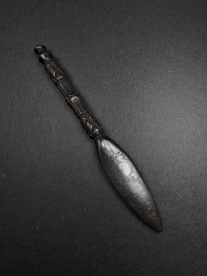 Old Black Vajra Sword of Manjushri - Tibetan Buddhism Ritual Implement - Made of Cold Iron - 21cm Length