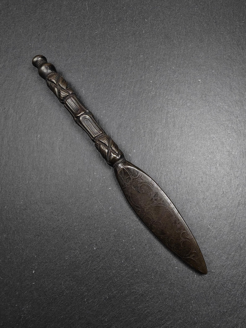 Old Black Vajra Sword of Manjushri - Tibetan Buddhism Ritual Implement - Made of Cold Iron - 21cm Length