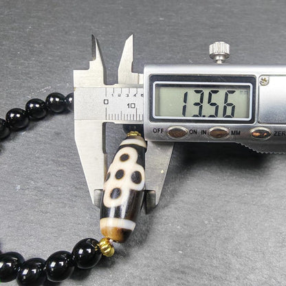 Thunder 5 Eyes Dzi Wrist Mala - Gandhanra Unique Tibetan Dzi + Black Onyx + Agate Bracelet - Spiritual Gift