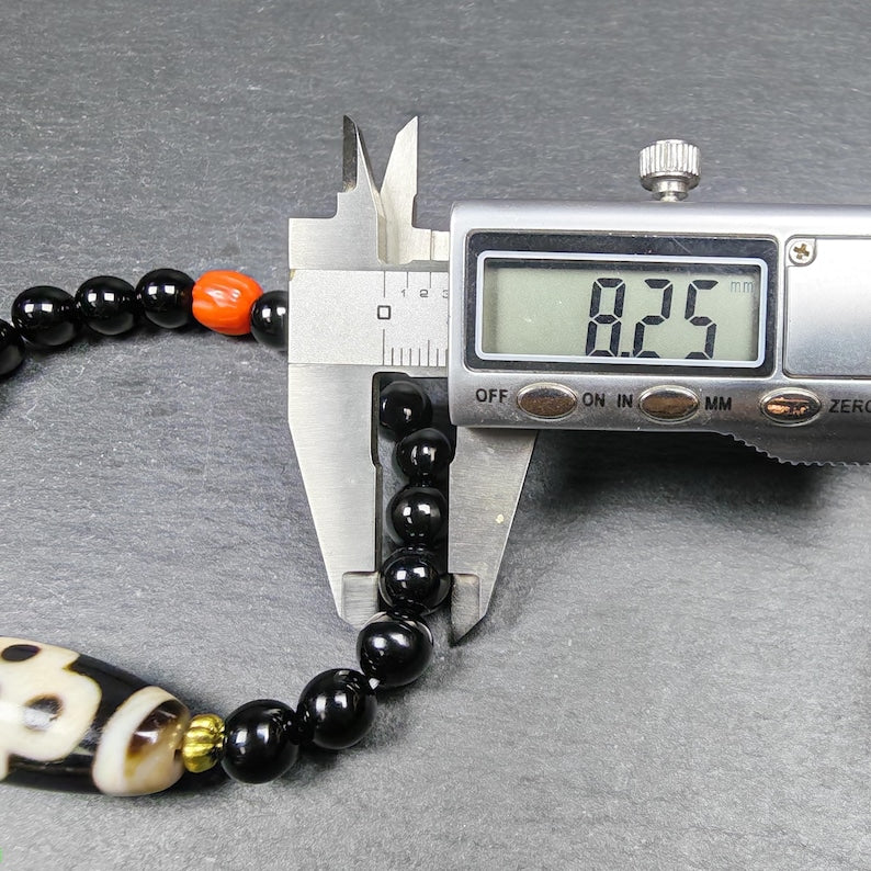 Thunder 5 Eyes Dzi Wrist Mala - Gandhanra Unique Tibetan Dzi + Black Onyx + Agate Bracelet - Spiritual Gift