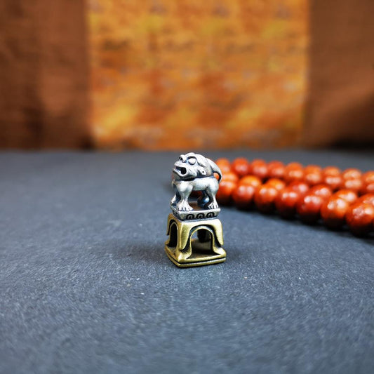 Tibetan Buddhism Seal, Handmade Snow Lion Shape with Kalachakra Symbol
