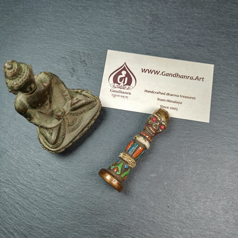 Tibetan Buddhism Seal Stamp Amulet Gecko Pattern Citipati Skull Design