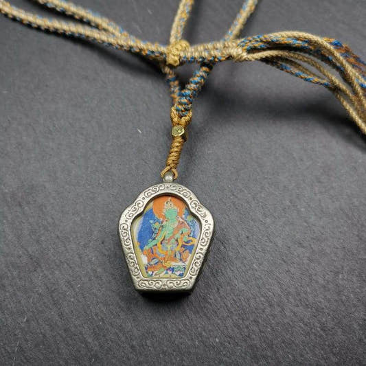 Green Tara Ghau Shrine Amulet - Tibetan Buddhist amulet, front view