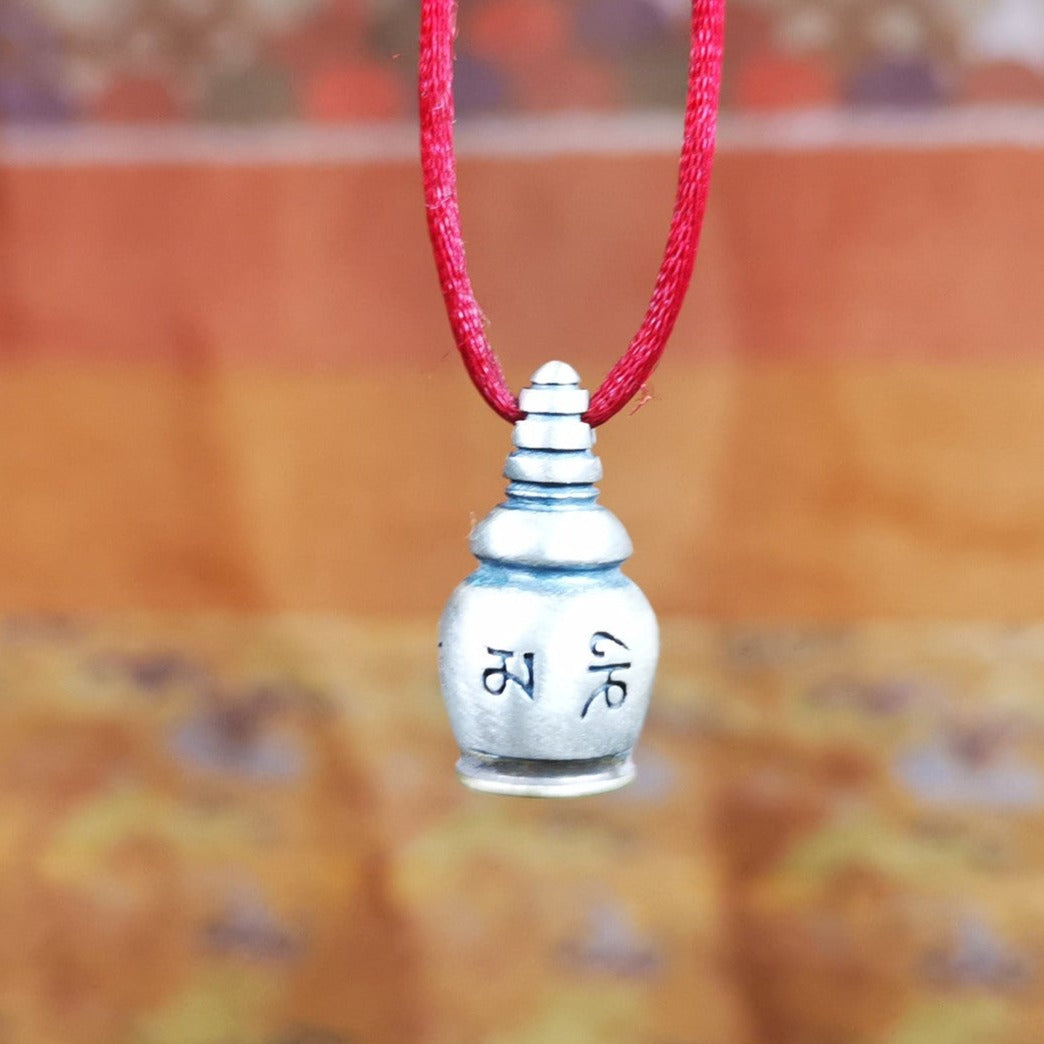 Tibetan Buddhist Tower Gau Amulet, Stupa, Pagoda Pendant, 0.75" × 0.4"