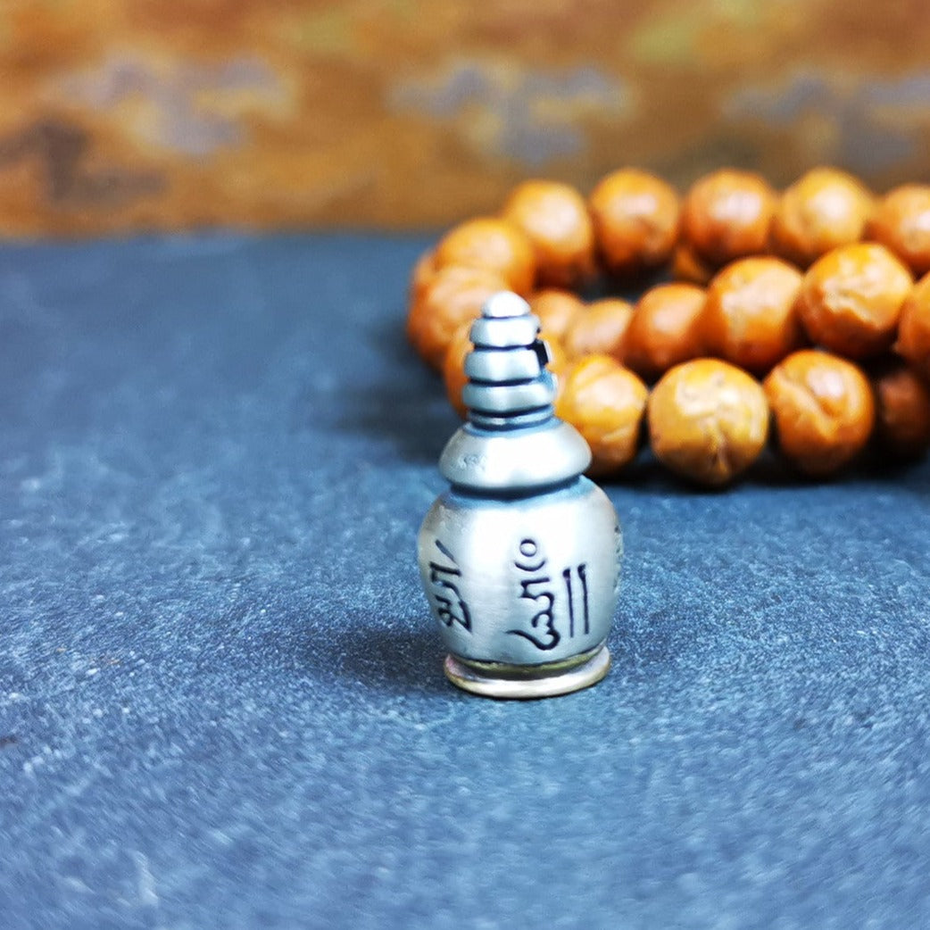Tibetan Buddhist Tower Gau Amulet, Stupa, Pagoda Pendant, 0.75" × 0.4"