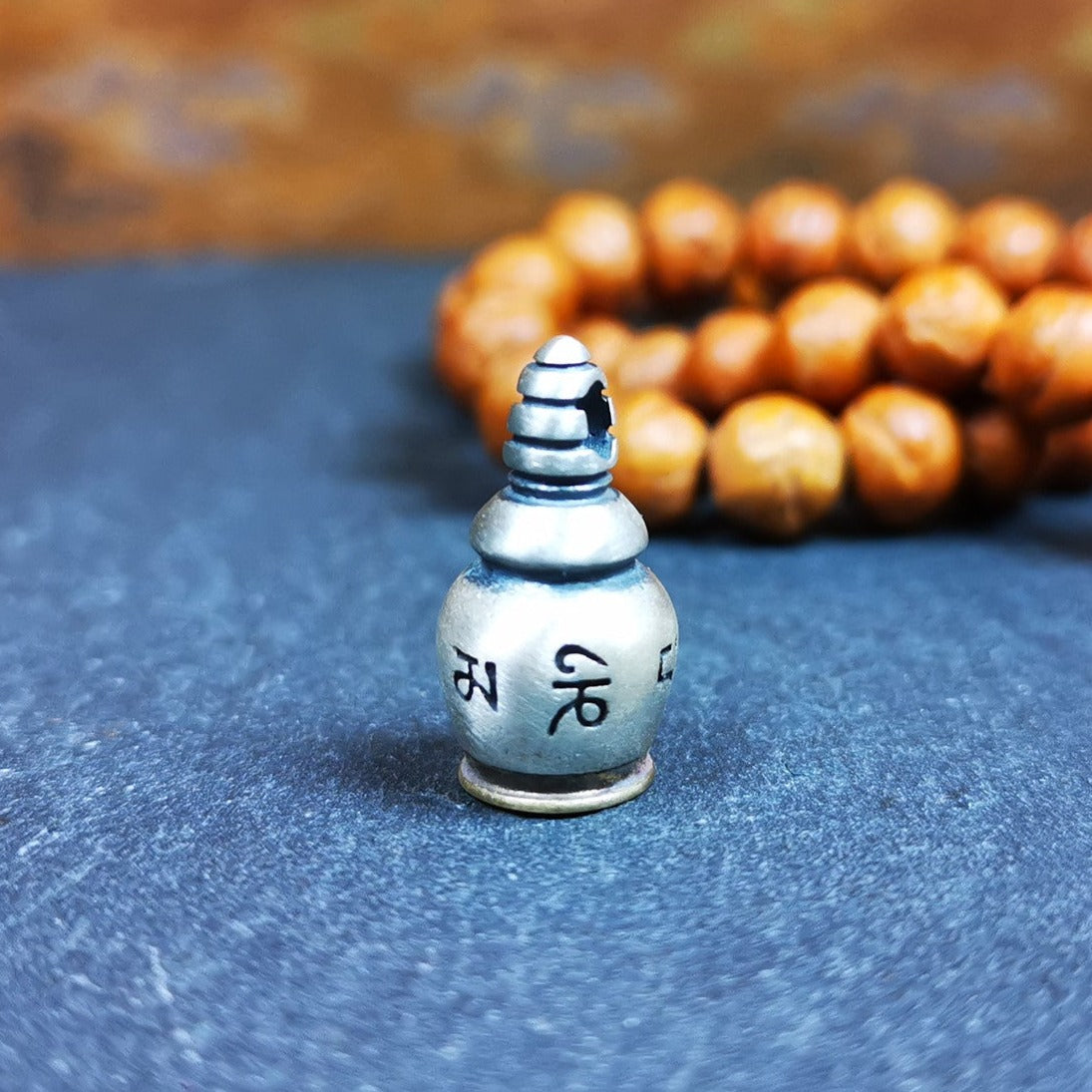 Tibetan Buddhist Tower Gau Amulet, Stupa, Pagoda Pendant, 0.75" × 0.4"