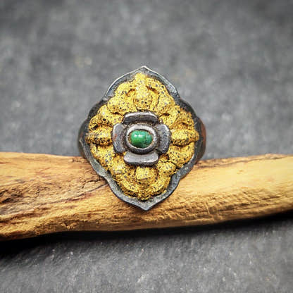 Tibetan Cross Vajra Ring Gold & Silver Gilding Adjustable Ring - Tibetan Buddhist vajra, front view
