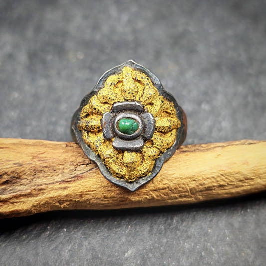 Tibetan Cross Vajra Ring Gold & Silver Gilding Adjustable Ring - Tibetan Buddhist vajra, front view