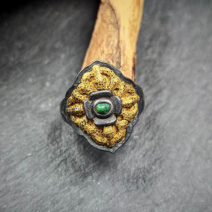 Tibetan Cross Vajra Ring Gold & Silver Gilding Adjustable Ring - Tibetan Buddhist vajra, view 4