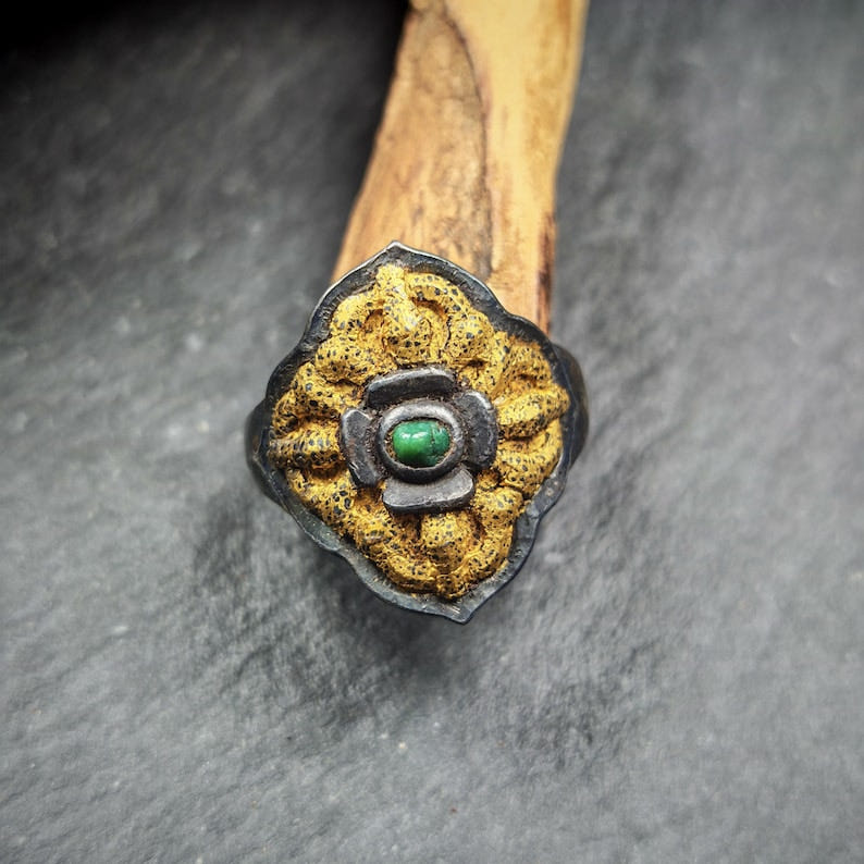 Tibetan Cross Vajra Ring Gold & Silver Gilding Adjustable Ring - Tibetan Buddhist vajra, view 4